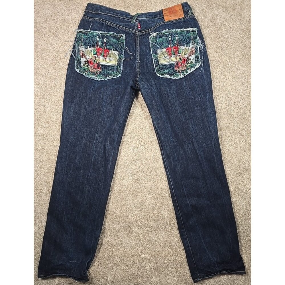 Vtg Red Monkey Co. RMC Jeans Geisha Japanese Embroidered Art Streetwear Men's 38